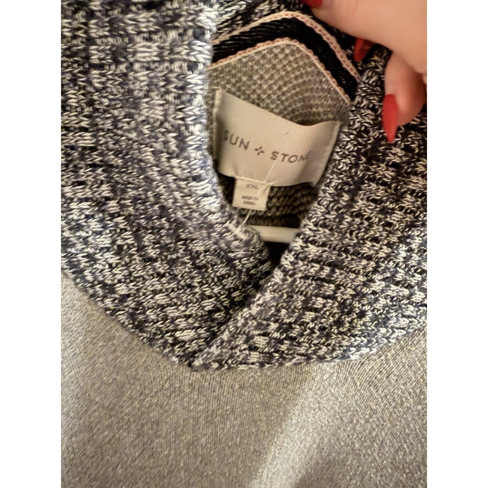 Sun + Stone Men's Native Shawl Neck Sweater Size XXL Pewter‎ Heather NWOT - Picture 3 of 7